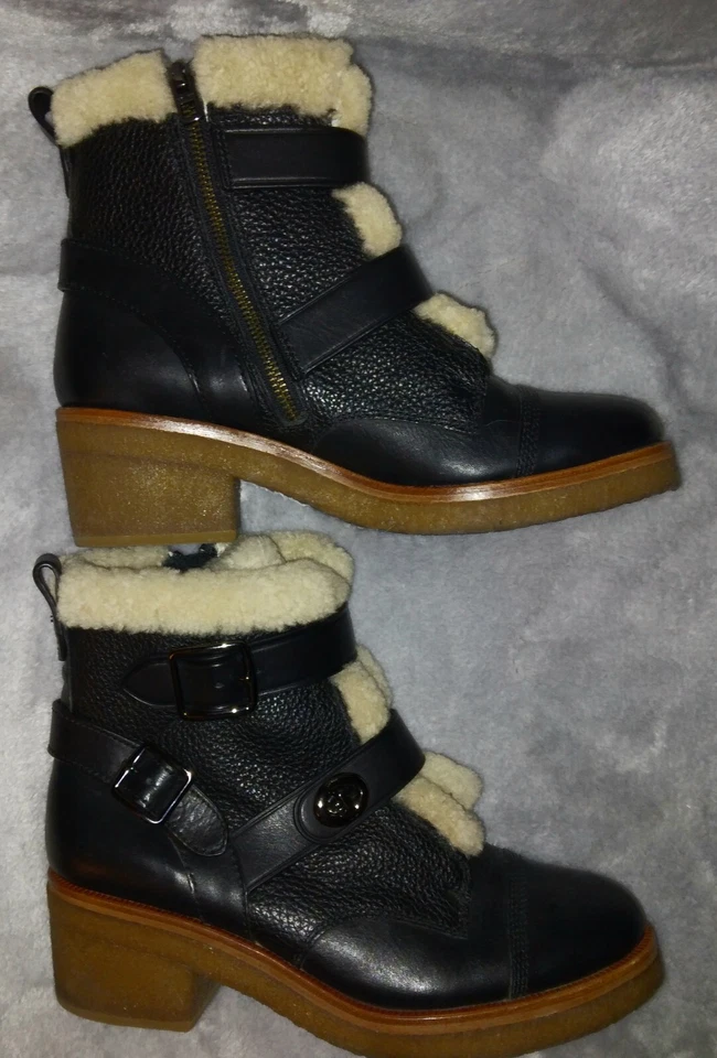 BOTAS AL TOBILLO Coach PRESTON de cuero negras forradas de sherpa con bloqueo giratorio 9B para mujer Foto 4 de 4