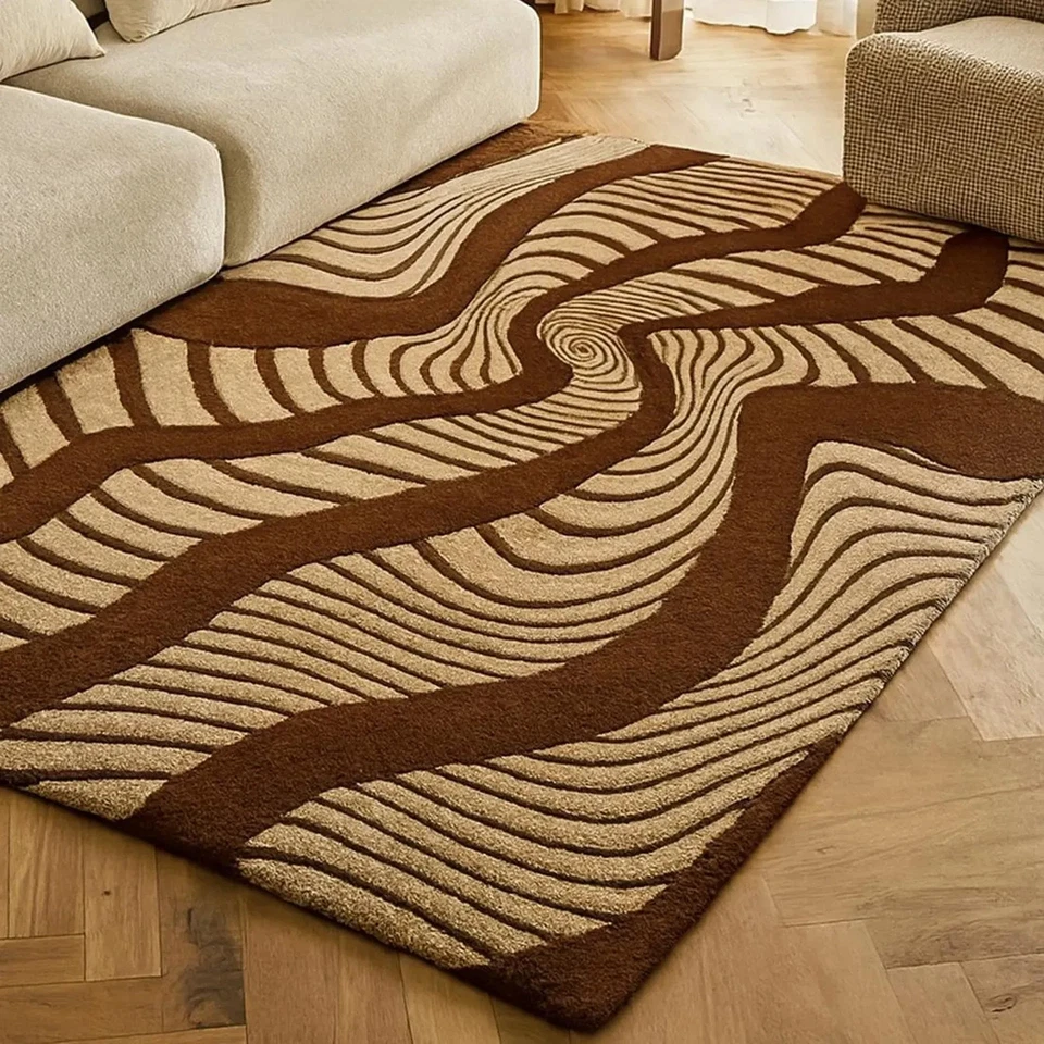 Hand Tufted 100% New Zealand Wool Area Rug: Brown, Beige Abstract Rug - Image 4 of 4