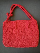 Vintage Red Crochet Lined Handbag Purse Evening 2 Handles Zipper 10.5 x 8