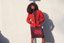 Vintage Wildleder Blazer Rot Echtleder Jacke 80er Jahre Style Lederjacke Damen