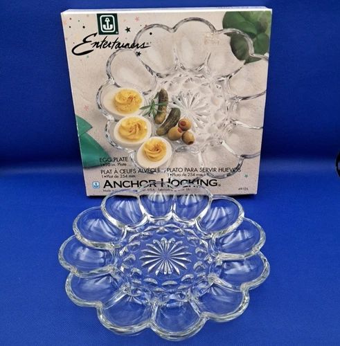Vtg Anchor Hocking Entertainers 10" Deviled Egg Glass Plate USA #69105