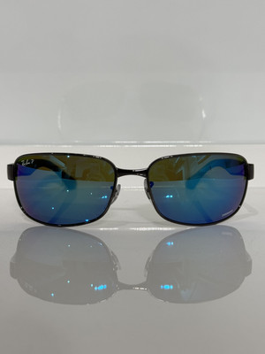 Ray Ban 3566-CH 004-A1 Gunmetal Wraparound Blue Mirror Polarized Sunglasses