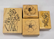 Sketched Floral Rubber Stamp/Wood Block Set of 4 - Different Brands