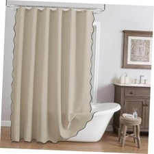 Linen Scallop Shower Curtain with 12 Clear Hooks, 72"W x 78"L Pack of 1 Beige