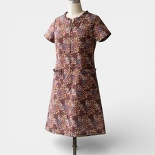 Vintage 60s Floral Dress with Zipper Ruffle Details Pockets Cottage Boho