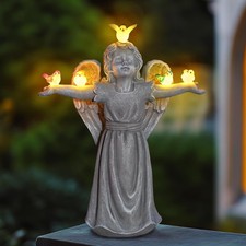 Solar Angel Garden Statue with Birds Outdoor Solar Light Decorations Resin for Y