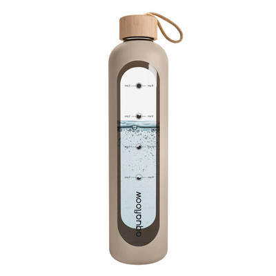 AquaFloow 1L Glas-Motivationsflasche mit Silikonhülle   Trinkflasche