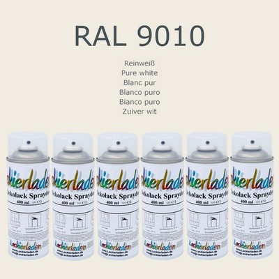 6 x Dekolack Spraydose 400 ml RAL 9010 Reinweiß Pure white Blanc pur Blanco puro