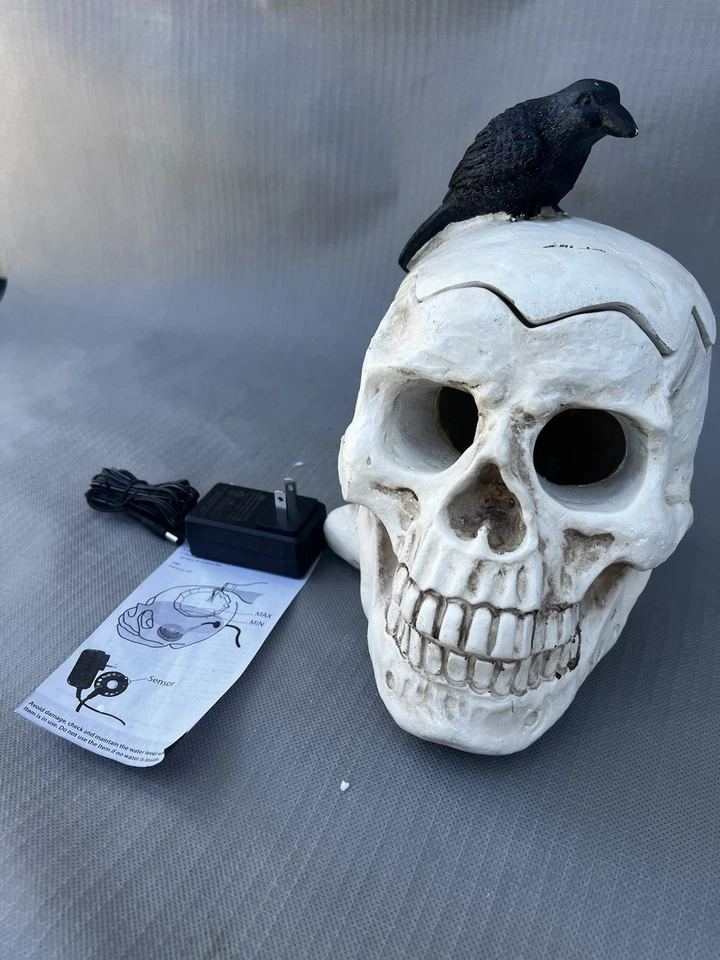 Gerson Company 9 inch Electric Lighted Resin Smoking Skull Figurine with Crow Foto 2 de 4