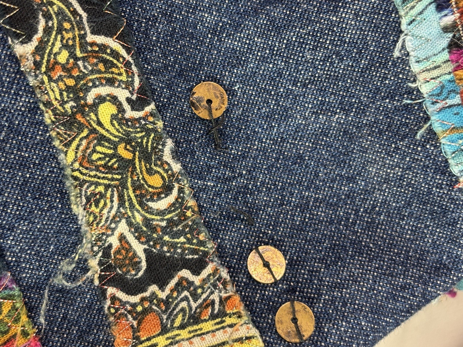 Vtg Tantrums Denim Patchwork Shacket Jacket Butto… - image 7