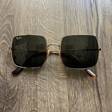 Ray-Ban Men s Rectangle Sunglasses - Gold Metal Frame, Green Tinted Glass Lenses