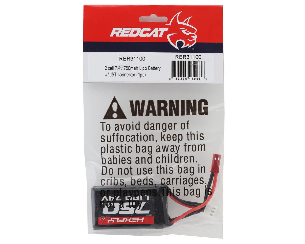 Redcat MT-18/Ascent-18 2S Lipo Battery (7.4V/750mAh) w/JST Connector (RER31100)