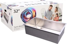 32"x19" Undermount Modern Kitchen Workstation Sink Stainless Steel Single Bowl R