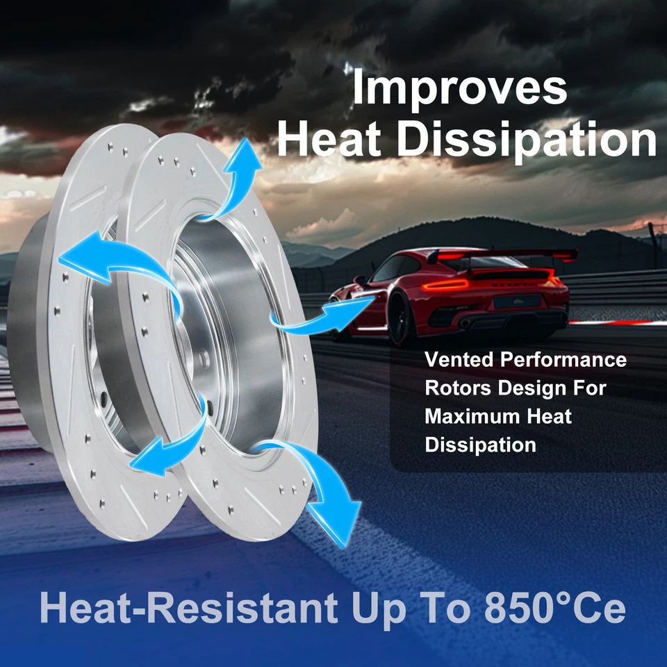 Front Drilled Brake Rotors Brake Pads Kit for Silverado Sierra 1500 GMC Yukon - Image 4 of 4