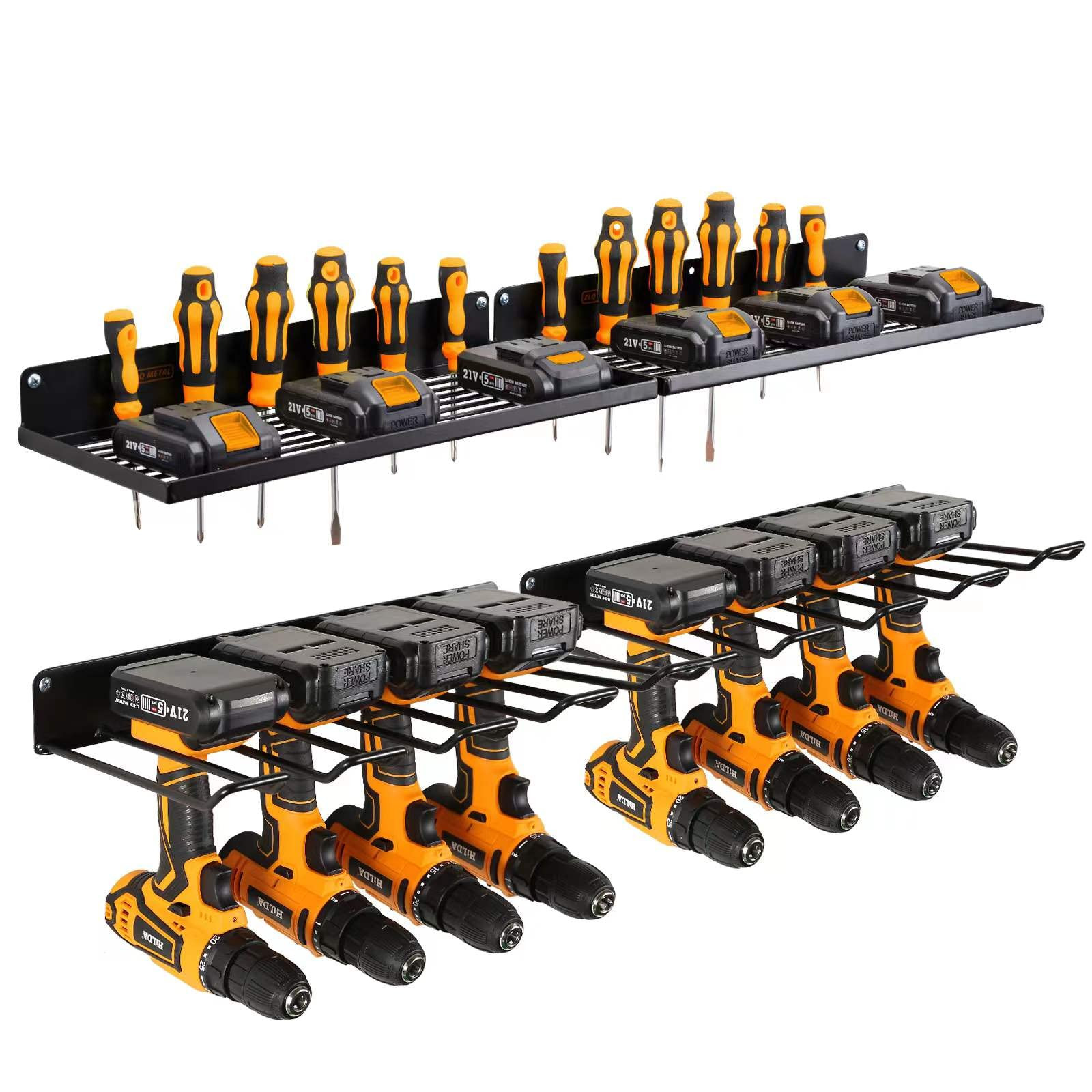 Wall-Mounted Power Tool Organizer with Charging Station & Drill Holder for Garage Storage