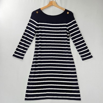 ABS by Allen Schwartz Women s Sz XS Navy White Striped Long Sleeve Dress