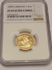 1999 gold proof full sovereign, ngc grade PF69 Ultra Cameo 