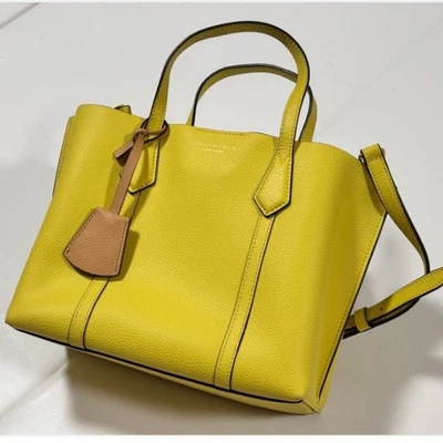 Tory Burch Perry Small Triple Compartment Tote Yellow Leather 2Way Shoulder Bag - Image 1 of 4