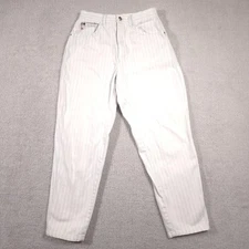 VINTAGE Gitano Jeans Womens 12 Short White Striped High Rise Tapered Mom 90s