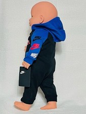AIR NIKE Baby BOYS 1-Pc Hooded Jumpsuit Coverall Black  Blue Full zipper 0-12M.