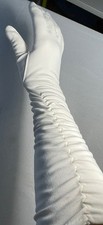Vtg Long Sleeve Opera Women's Gloves White Ruched Dressy Wedding Easter