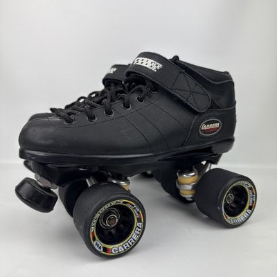Riedell Carrera Roller Skates Black Quad Speed Skates Size 7 Sure Grip 105B/#2