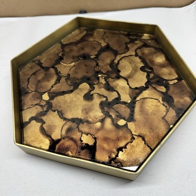 NOTRE MONDE Copper Gold Art Serving App Tray Hexagon Stunning Dawn Sweitzer