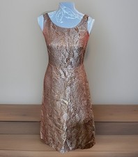 Retro Next 2007 Bronze Jacquard Sleeveless Dress Size 8 Knee Length See Faults