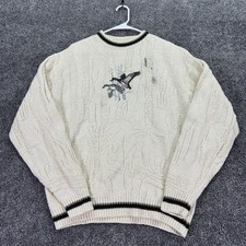 Vtg Shenandoah Sweater Mens XL White Knit Ducks Embroidered Crew Neck Hunting
