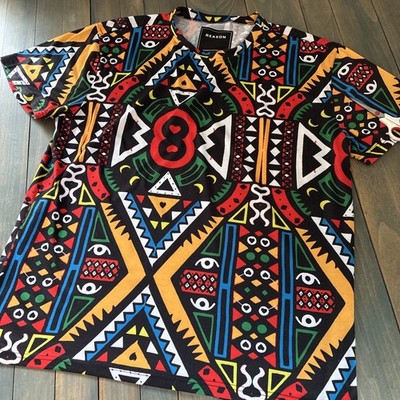 REASON  Multi Colored Geometric Abstract Urban Patterned T-Shirt - Mens XXL (Z8)