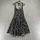 Hell Bunny Dress Womens L Vixen Polka Dot Smocked Rockabilly Pinup Retro Black