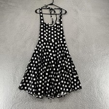 Hell Bunny Dress Womens L Vixen Polka Dot Smocked Rockabilly Pinup Retro Black