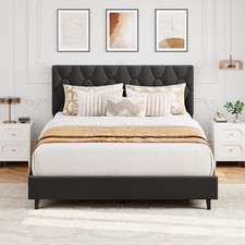 Full Size Bed Frame Headboard Upholstered Platform Bed Frame ,Strong Wood Slats