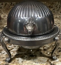 Vintage Leonard Silver Plated Lion, Claw Foot, Roll Top Dome Butter/Caviar Dish