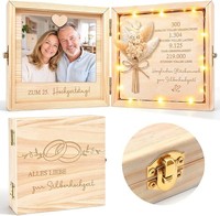 Silberhochzeit Geschenk, Holz Geschenkbox Mit LED Lichterkette, 25 Hochzeitstag