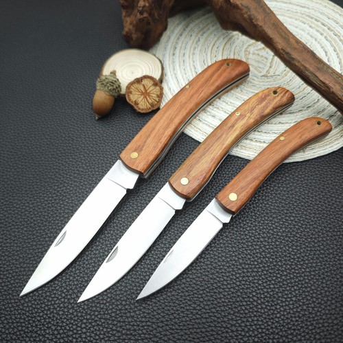 Simple Folding Wooden Wood Handle Pocket Knife EDC Slip Joint Drop Point Blade - Picture 1 of 18