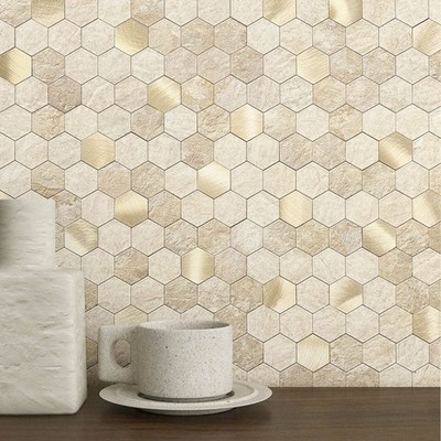 MOFIT Hexagon Peel and Stick Backsplash Tiles Kitchen,Self-Adhesive Metal and...