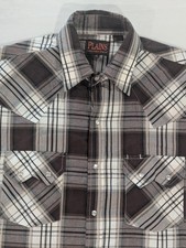 Plains Western Wear Shirt Mens M Gray Plaid Short Sleeve Western Pearl Snap