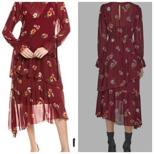 ASTR the Label Womens Floramae Floral Ruffle Dress Medium Bergundy