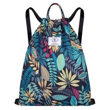 Drawstring backpack, sports gym bag, suitable for women and men Blue Leaves