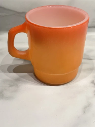 Vintage Anchor Hocking Fire King Orange Ombre Milk Glass Stacking Mug