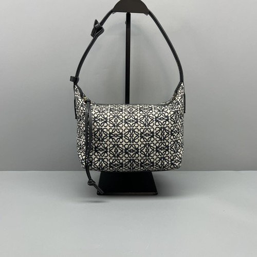 LOEWE Cubi Small Navy Off-White Jacquard Canvas Calfskin Shoulder Bag Duty Paid