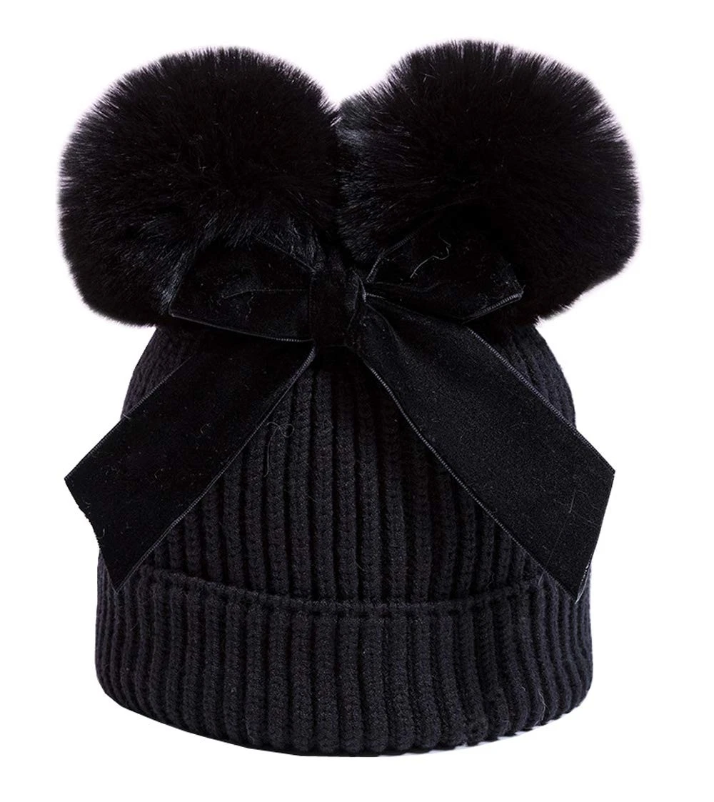 Infant Toddler Baby Knitting Woolen Hat Winter Warm Double Pompom Beanie Bow