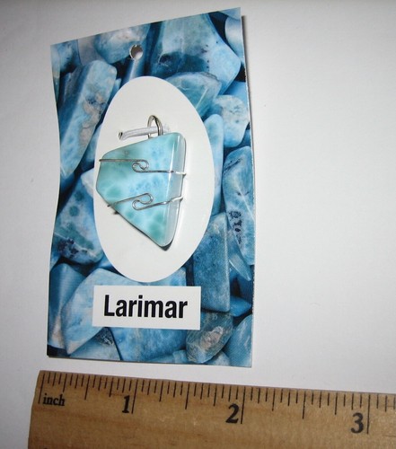 0,9" TROMMELT POLIERT LARIMAR STEIN MINERAL STERLINGSILBER DRAHT WICKELN ANHÄNGER *1 - Bild 5 von 10