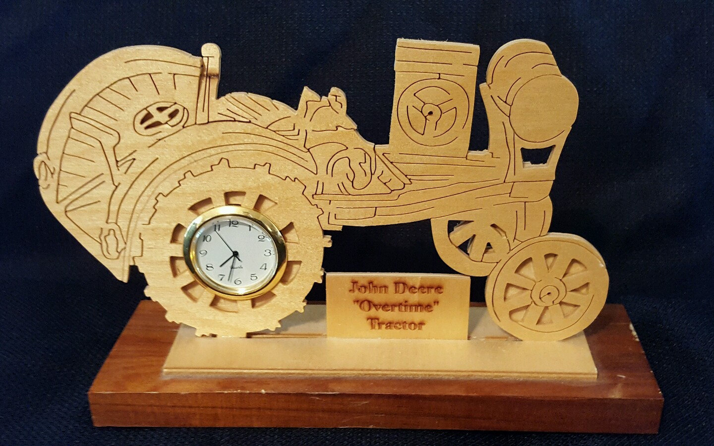 Unique Carved Wooden John Deere Overtime Tractor Desk Clock Collector