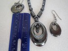 All HEMATITE Beaded PENDANT NECKLACE and Dangle Drop EARRING Set Magnet Clasp — photo 8