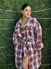 New women casual plaid button down long coat One Size Brand Game Atmosphere