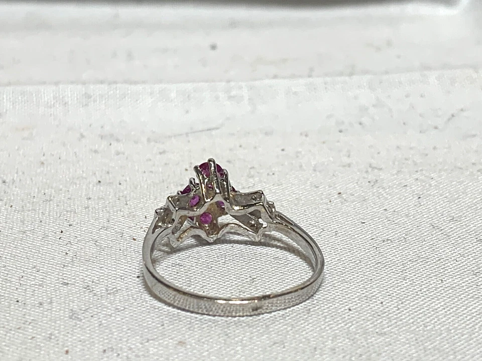14k White Gold Diamond Ring 2.12g Fine Jewelry Size 7 Magenta Colored Stone - Image 4 of 4