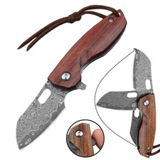 Kleines Damast Taschenmesser Mini Klappmesser Einhandmesser Holzgriff EDC Messer
