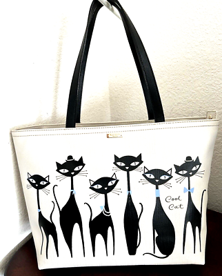 Kate Spade Large Jazz Things Up Cool Black Cat Kitty Francis Tote